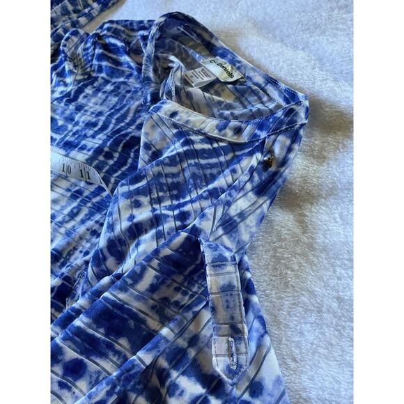 C. D. DANIELS Top 2X Casual Blue Stretch Roll Tab Abstract Striped Button - Picture 16 of 16
